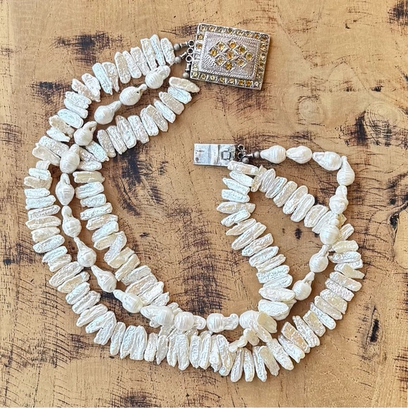 Chunky VTG White Baroque & Biwa Freshwater Pearl Multi-Strand Necklace (150g) - Picture 5 of 9